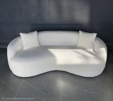 A contemporary, organically shaped sofa upholstered in a light-colored, textured fabric. It features a continuous, wavy backrest and seat, creating a fluid silhouette. Two small square throw pillows are included, matching the upholstery. — 3D model