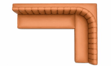 A corner booth-style seating unit with a fluted backrest and upholstered cushions. The unit is L-shaped, designed to accommodate multiple individuals. The upholstery features a consistent sheen, suggesting a synthetic leather or vinyl material. The design incorporates vertical channeling on the backrest and smooth surfaces on the seat and arms. — 3D model