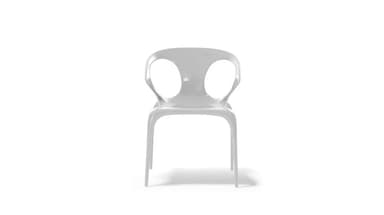 A modern, single-piece molded chair with a continuous, flowing design. The seat is flat and square-ish, leading to a backrest that curves upwards and outwards, featuring a distinctive abstract, serpentine-like pattern. The legs are straight and taper slightly towards the floor. — 3D model