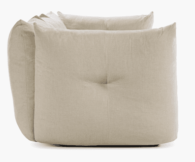 A three-seat sofa with a modular appearance, featuring deep, plush cushions and rounded arms. The back cushions are slightly tufted, and the overall design has a contemporary, comfortable aesthetic. The sofa sits low to the ground with a minimal base. — 3D model