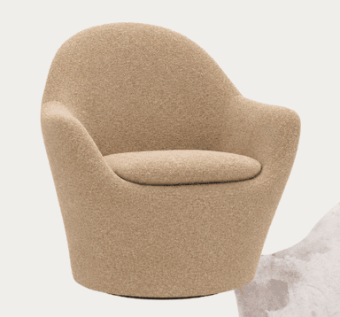 A single upholstered lounge chair featuring a distinctive sculptural and organic silhouette, entirely covered in a textured boucle fabric. The chair presents a low-profile, rounded form with integrated armrests and a thick, comfortable seat cushion. Its design emphasizes softness and fluid lines, suggesting a modern aesthetic. — 3D model