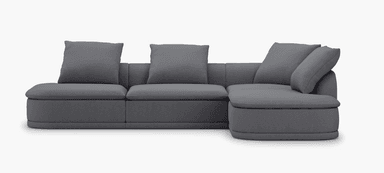 A modular sectional sofa with a low profile and deep seating. It features plush cushions and a contemporary design. The sofa is upholstered in a textured dark gray fabric. — 3D model