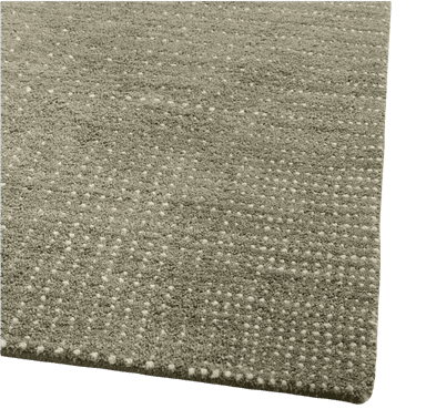 A rectangular rug with a relatively short pile. The rug appears to be made of a textured material with subtle variations in tone, suggesting a woven or hand-knotted construction. The color is a muted grayish-brown or taupe. The edges appear to be neatly finished. The image shows the rug from a side perspective against a black background. — 3D model