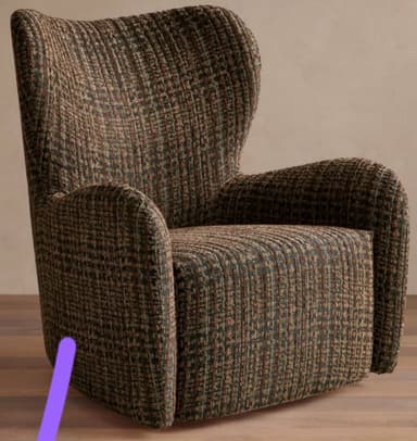 A contemporary upholstered lounge chair with a high, slightly curved back and integrated, rolled armrests, featuring a textured, multi-tonal tweed-like fabric. — 3D model