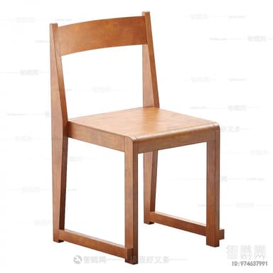 A modern, armless side chair constructed entirely from solid wood, featuring a light brown finish, a subtly curved backrest, and a squared seat. — 3D model