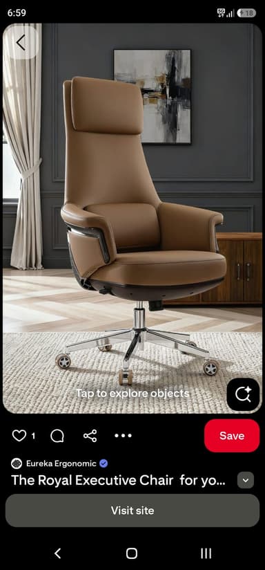 A high-back executive office chair upholstered in tan leather or high-quality faux leather. It features integrated armrests with polished chrome accents, a lumbar support cushion, and an integrated headrest. The chair sits on a chrome-finished five-star swivel base equipped with casters for mobility, with subtle wood detailing visible below the seat. — 3D model