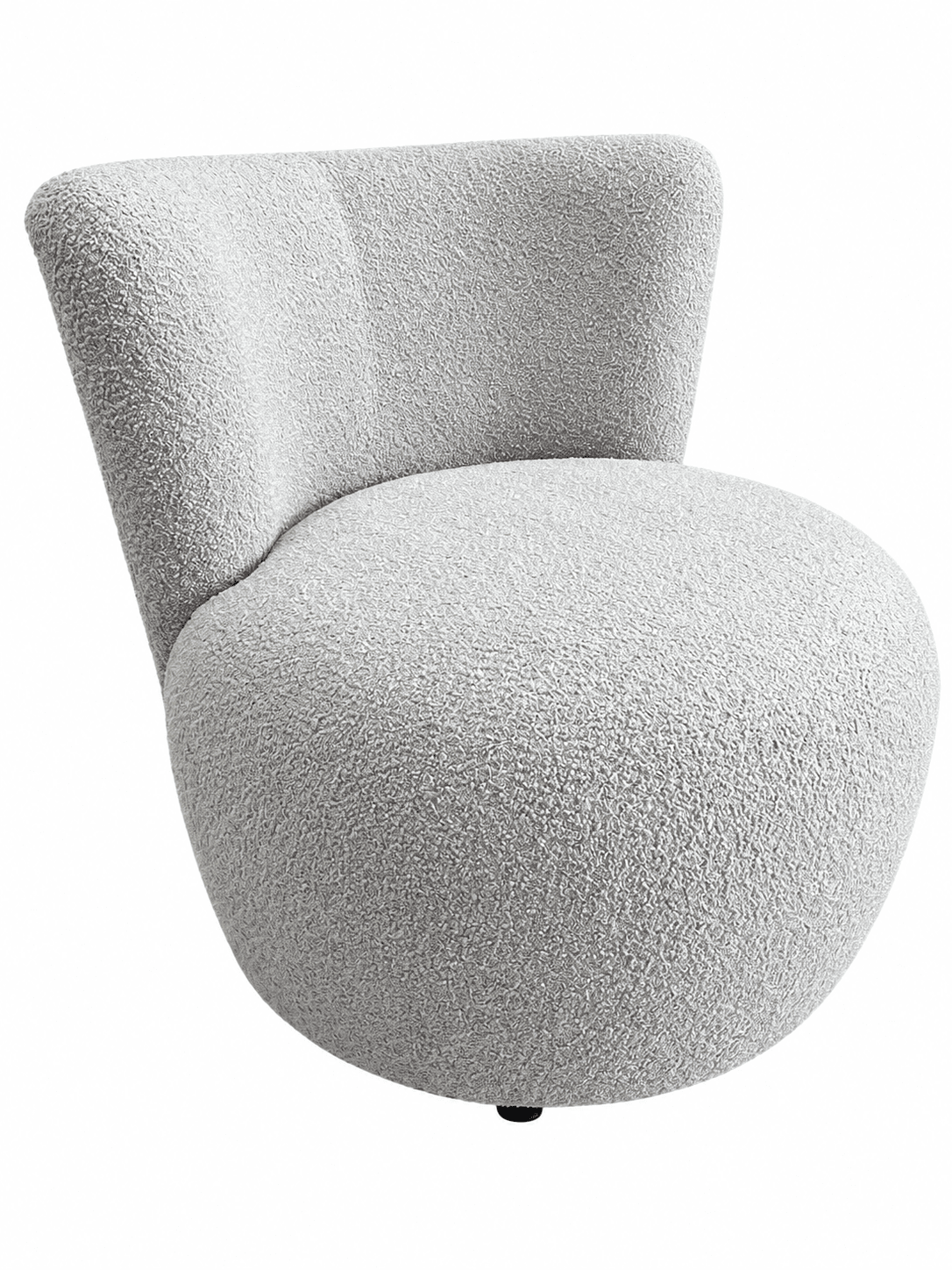 An armless lounge chair featuring a plush, rounded seat and a low, gently curved backrest, all upholstered in a textured light gray boucle fabric. The design is contemporary and sculptural, with a minimalist base that gives the impression of the chair resting directly on the floor. Its organic form suggests comfort and a relaxed seating experience. — 3D model