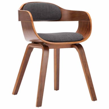 A contemporary accent chair with a curved, molded wooden frame and upholstered seat and backrest. The chair features a low profile and a distinctive silhouette created by the continuous wooden armrests that blend into the backrest. The base consists of four tapered wooden legs, angled outwards for stability. — 3D model