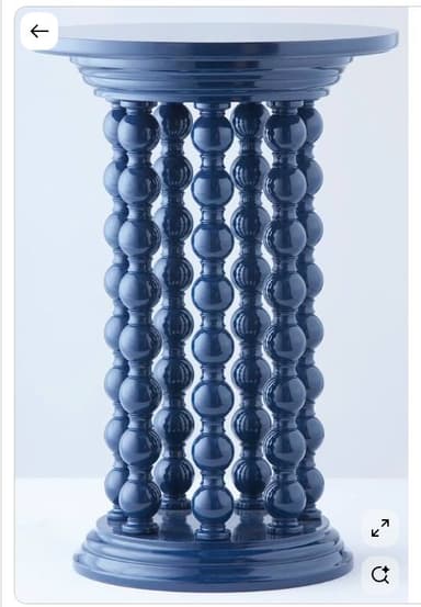 A compact accent table with a round top and base, supported by multiple bobbin-turned legs, all finished in a uniform navy blue color. — 3D model