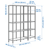 A tall, rectangular shelving unit featuring a black metal frame and multiple tiers of open shelving. The unit has a grid-like structure with vertical and horizontal metal bars. The top three shelves appear to be clear glass, while the bottom shelf is a solid black panel, likely metal. The design is minimalist and industrial, providing ample display and storage space. — 3D model