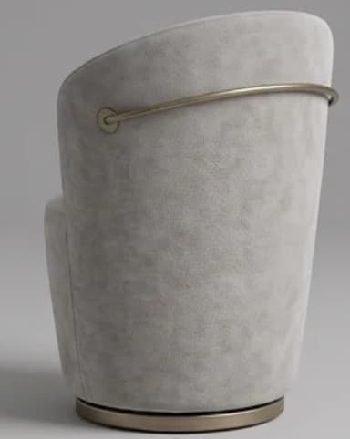 A fully upholstered contemporary armchair with a rounded backrest and integrated armrests, featuring a deep, comfortable seat and resting on a subtle metallic swivel base. — 3D model