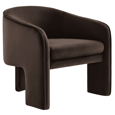 A modern armchair with a low-profile, upholstered design. The chair features a curved back and arms that seamlessly blend into the seat. The base is integrated into the body of the chair, forming block-like legs. — 3D model