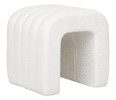 A U-shaped, channel-tufted ottoman upholstered in a cream-colored bouclé fabric. — 3D model