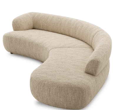 A large, contemporary curved sectional sofa upholstered in a light beige textured fabric, featuring a continuous backrest and seat with soft, rounded forms. — 3D model