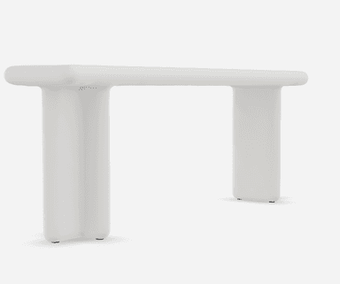 A minimalist bench with a rectangular seat and two vertical supports that appear to be fused or molded together in a single piece. The edges of the seat are rounded. The structure has a clean, modern aesthetic. — 3D model