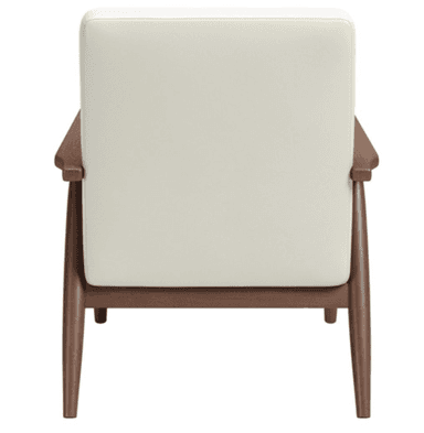 A mid-century modern style armchair featuring a dark wood frame, light-colored upholstered cushions, and button tufting on the backrest. — 3D model