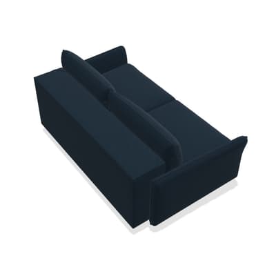 A navy blue sofa with two seat cushions and two back cushions. The sofa has a modern, minimalist design with clean lines and slightly flared arms. Dimensions are provided: width 206 cm, depth 125 cm, and height 88 cm. The upholstery appears to be fabric. — 3D model