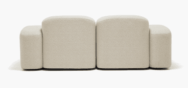 A two-seater sofa with a textured boucle upholstery. The sofa features rounded arms and a low profile with distinct seating cushions. — 3D model