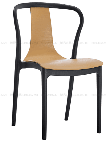 A contemporary dining armchair featuring a sleek black molded frame with subtly integrated armrests and an ergonomically curved back. The seat and the central portion of the backrest are upholstered in a light tan or beige material, likely faux leather, providing a two-tone aesthetic. The continuous frame forms the legs, seat support, and the rounded backrest. — 3D model