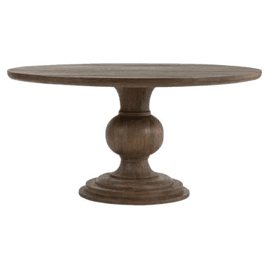 A round wooden table featuring a thick, turned pedestal base and a dark, natural wood finish. — 3D model