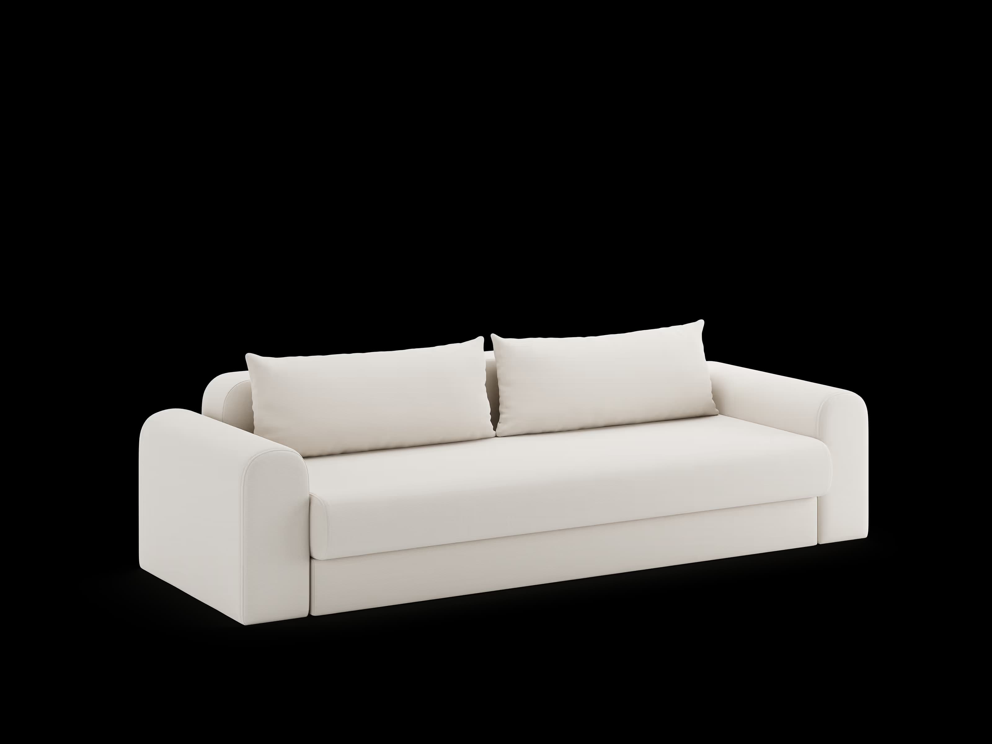 A modern, upholstered sofa with a light cream or off-white fabric. It features two seat cushions and two back cushions, with rounded armrests and a clean, boxy base. The sofa appears to be designed for comfort and contemporary living spaces. The fabric has a subtle textured pattern. — 3D model