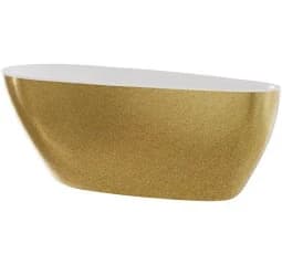 A freestanding bathtub with a tapered, oval-like shape. The exterior is finished in a textured, glittery gold, while the interior appears to be a smooth white. — 3D model