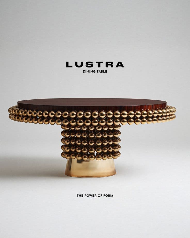 A luxurious and ornate accent table featuring a round, dark wood tabletop and a sculptural pedestal base composed of numerous stacked gold-toned spheres. The spheres create a visually rich, textured surface for the base, which tapers slightly towards a solid gold-toned foot. The design suggests a blend of contemporary luxury with a decorative, artistic aesthetic. — 3D model