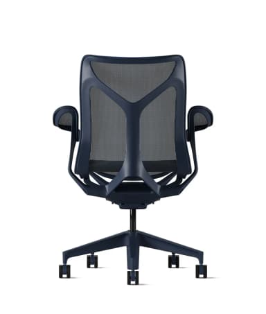 A modern office chair with a breathable mesh back and seat, featuring adjustable armrests and a five-star base with casters for mobility. The design is ergonomic and contemporary. — 3D model