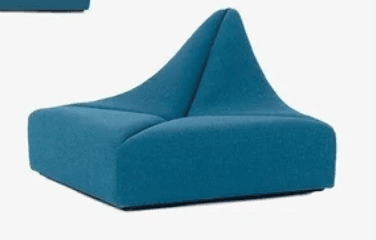 A contemporary, sculptural upholstered floor seating unit in a teal blue fabric. It features a low-profile, square base that transitions into a distinct, organic, conical backrest or support. The design is seamless and flowing, suggesting a comfortable, informal seating experience. The fabric appears textured and durable, suitable for modern interior settings. — 3D model