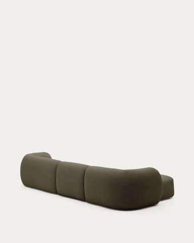 A contemporary modular sectional sofa featuring a left-hand facing chaise, upholstered in a dark olive green textured fabric, characterized by soft rounded edges and a low-profile design. — 3D model