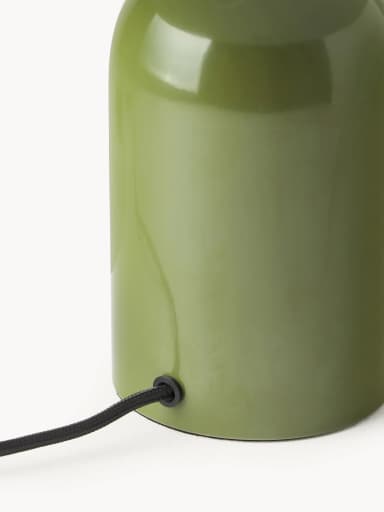 A olive green table lamp featuring a distinctive mushroom-shaped shade and a cylindrical base, both finished with a glossy enamel coating. — 3D model