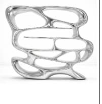 A modern, sculptural bookshelf with an organic, flowing design. It features multiple open compartments and shelves arranged in an asymmetrical, layered structure. The piece has a continuous, smooth surface with rounded edges, resembling a fluid form. — 3D model