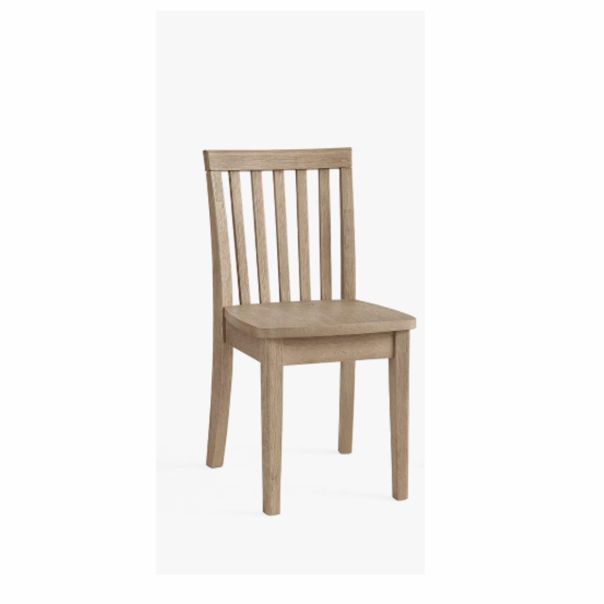 A light-colored wooden dining chair featuring a straight, slatted backrest and a solid wooden seat. The chair has four straight legs, with the front legs extending directly to the seat and the rear legs forming the support for the backrest. — 3D model