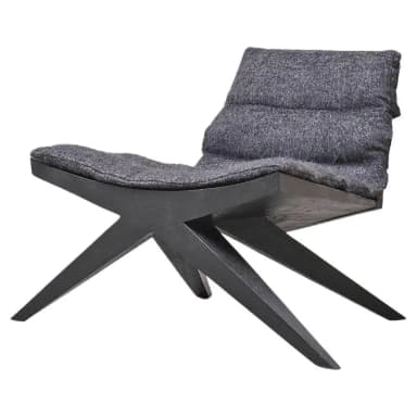 A low-profile, modern lounge chair featuring a dark, angular wooden frame and a thick, soft grey felted wool cushion. — 3D model