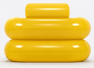 An abstract sofa design composed of three inflatable, cylindrical modules stacked and arranged to form a seating unit. The base consists of two large, horizontal cylindrical modules placed one above the other. A smaller, horizontal cylindrical module is placed on top of the upper base module, oriented parallel to the other two. The overall form is minimalist and organic, with rounded edges and a smooth, seamless appearance. — 3D model