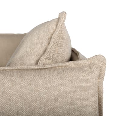A modern sectional sofa with an integrated chaise lounge, upholstered in a light beige textured fabric, supported by slender black metal legs. — 3D model