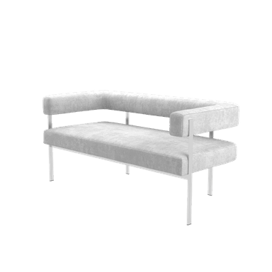 An asymmetrical upholstered chaise lounge featuring a minimalist design with a continuous backrest and armrest on one side, supported by a slender metal frame. — 3D model