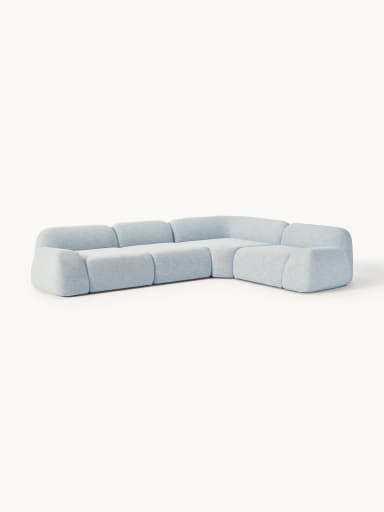 A modular sectional sofa with a chaise lounge component. The sofa features rounded edges and thick cushioning, with each module appearing to be a distinct upholstered block. Dimensions are provided for overall length (349 cm and 262 cm from different angles), seat depth (84 cm), and heights (41 cm, 50 cm, and 65 cm). — 3D model