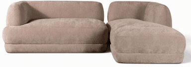 A two-piece modular sectional sofa featuring a rounded backrest and armrests, upholstered in a soft, light beige fabric. The configuration includes a main sofa unit and an attached chaise lounge. — 3D model