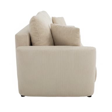 A contemporary three-seat sofa upholstered in light beige corduroy fabric, featuring thick cushions and block armrests. — 3D model