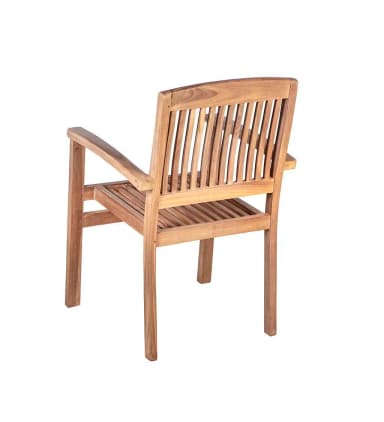 A sturdy wooden armchair constructed from teak wood, featuring a slatted backrest and seat. It includes integrated armrests and stands on four straight legs, designed for outdoor or patio use. — 3D model