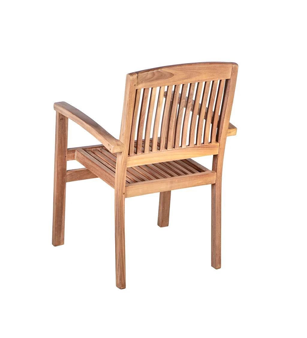 A sturdy wooden armchair constructed from teak wood, featuring a slatted backrest and seat. It includes integrated armrests and stands on four straight legs, designed for outdoor or patio use. — 3D model