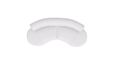 A white, curved sofa viewed from a top-down perspective. The sofa features a distinctive semi-circular design with segmented cushioning on the seating surface and backrest. The overall form suggests a modern or contemporary aesthetic. — 3D model