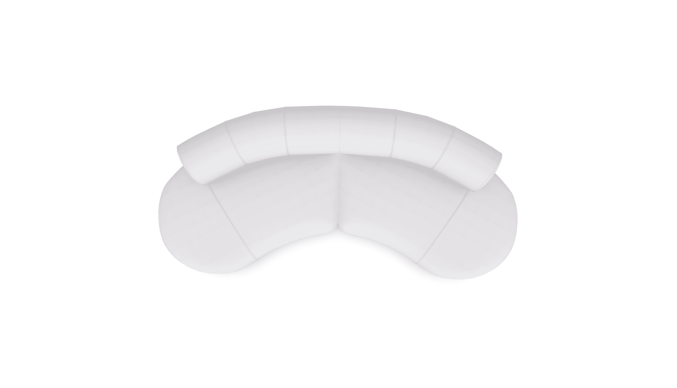 A white, curved sofa viewed from a top-down perspective. The sofa features a distinctive semi-circular design with segmented cushioning on the seating surface and backrest. The overall form suggests a modern or contemporary aesthetic. — 3D model