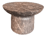 A small, round side table with a mushroom-shaped pedestal base. The tabletop is flat and circular, with a slightly beveled edge. The base is cylindrical and tapers inward towards the top. The entire piece exhibits a dark, marbled pattern. — 3D model