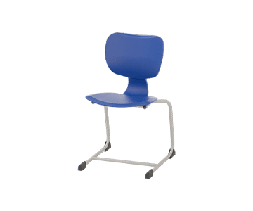An armless chair featuring a blue molded plastic seat and backrest, supported by a light gray bent tubular metal cantilever frame. — 3D model