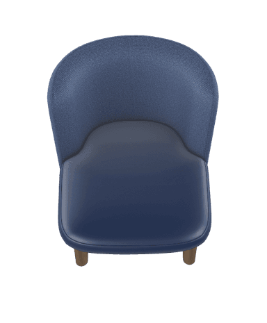 An armless lounge chair featuring a contemporary design with a low profile, upholstered in two contrasting blue materials, and supported by a wooden base with tapered legs. — 3D model