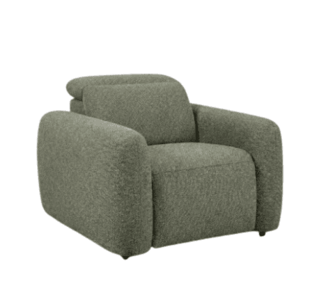 A single-seater armchair with a recliner mechanism, featuring a rounded, plush design and a textured fabric upholstery. The backrest appears adjustable, and the overall aesthetic is modern and comfortable. — 3D model