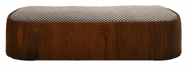 A modern rectangular ottoman bench featuring a dark brown wooden base with smoothly rounded corners and an upholstered top in a black and beige checkerboard pattern. — 3D model