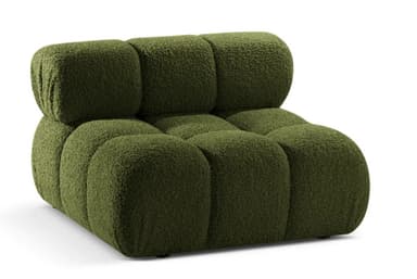 A modern armchair upholstered in a textured, shaggy fabric. It features a modular design with rounded, segmented cushions for both the seat and the backrest. The armchair has a low profile and appears to be a single-seater. — 3D model
